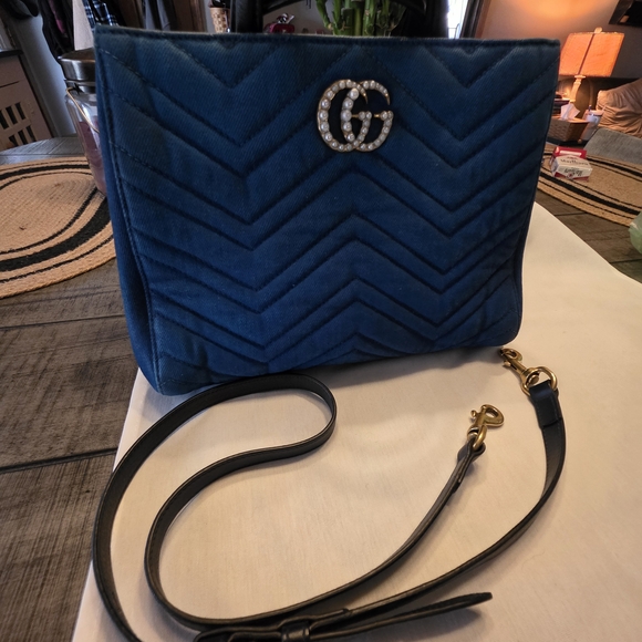 Gucci Handbags - Gucci Blue DENIM GG Marmont Shoulder Bag